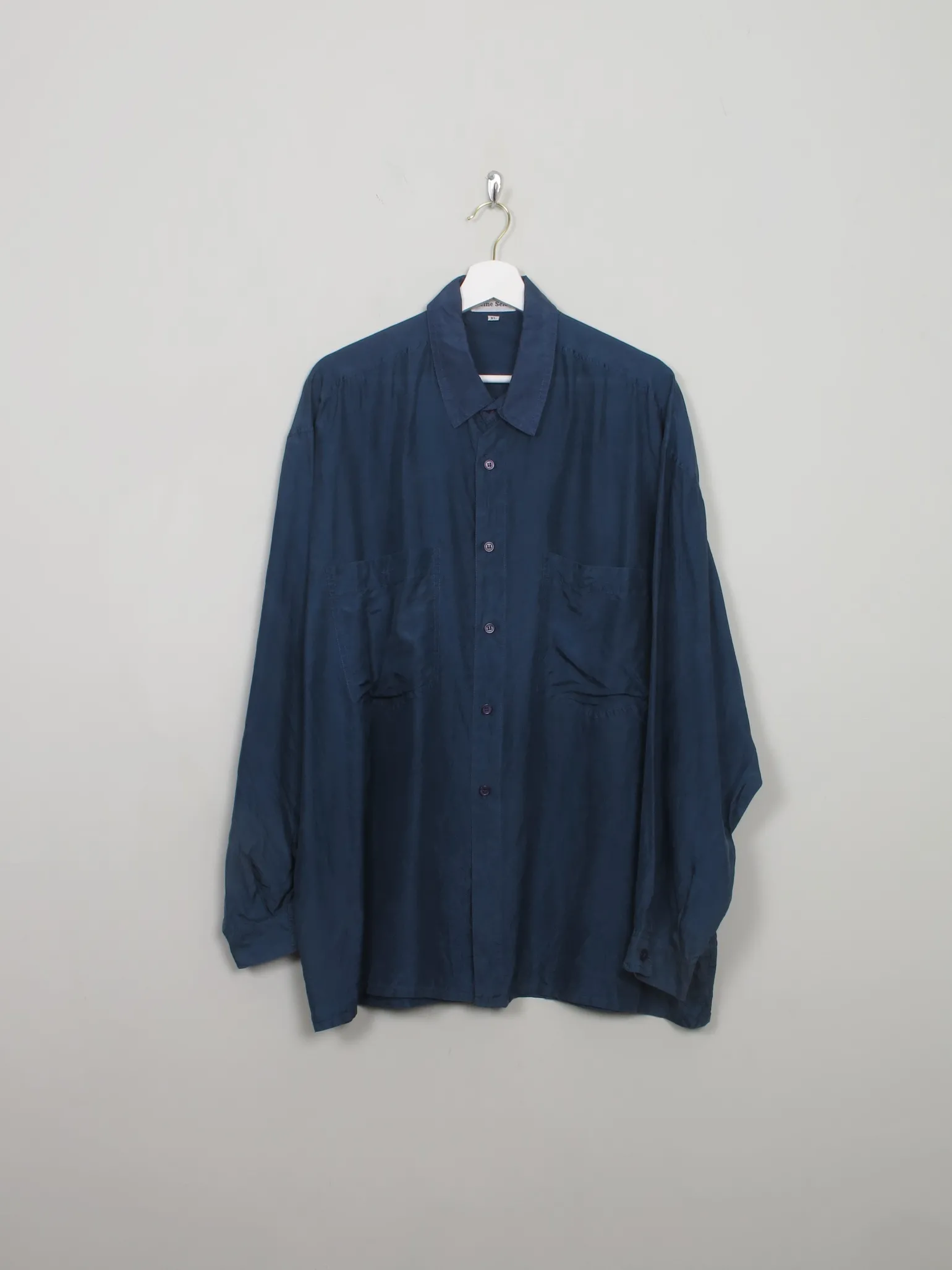 Men's Blue Vintage Silk Shirt L