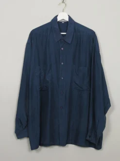 Men's Blue Vintage Silk Shirt L