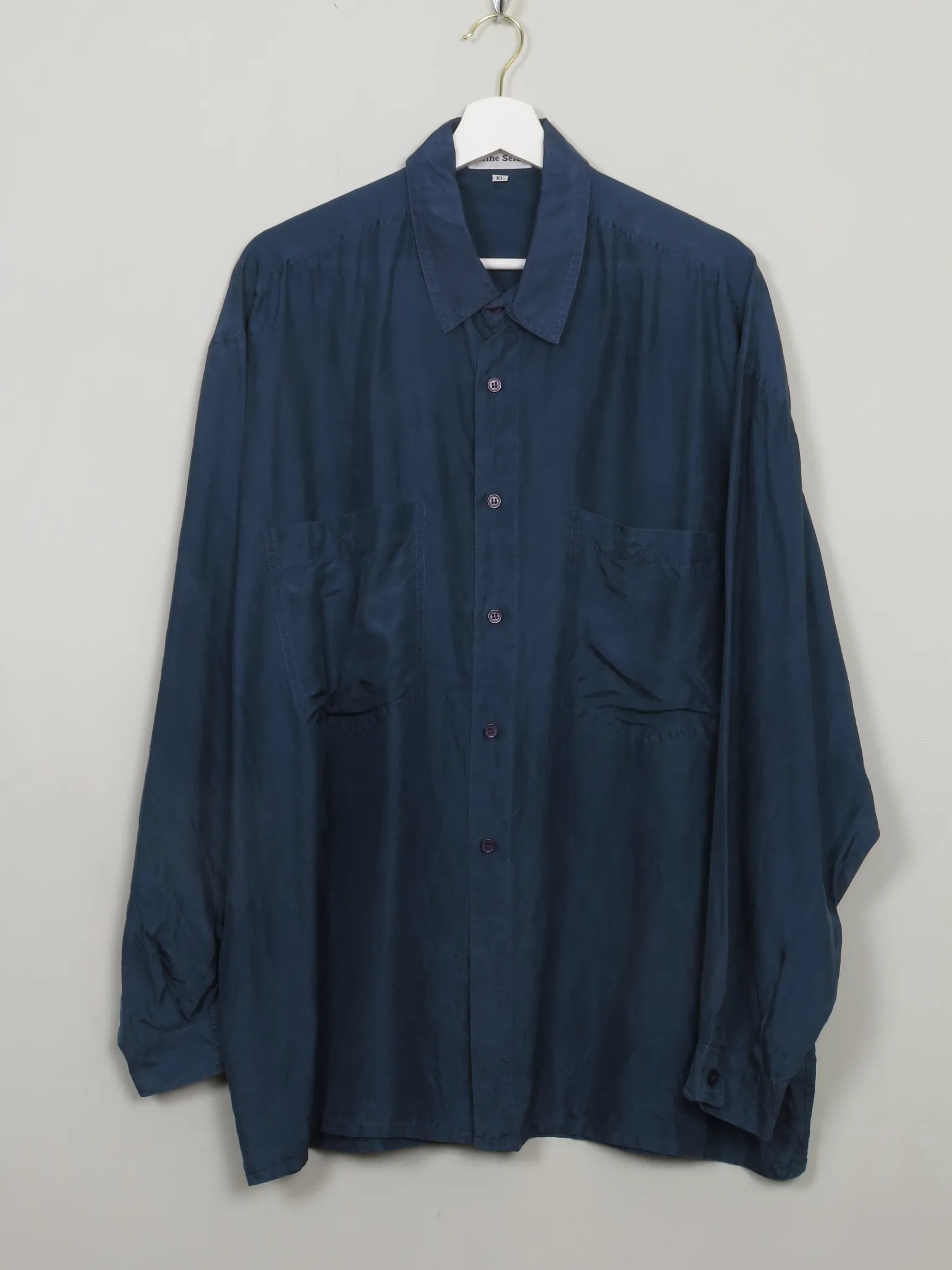 Men's Blue Vintage Silk Shirt L