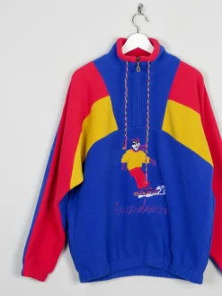 Men's Bright Vintage Snowboarding Style Fleece Pullover M/L
