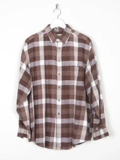 Men's Brown & White Vintage Flannel Shirt L