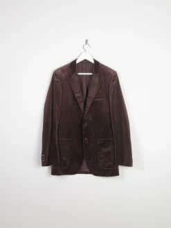 Men's Brown Vintage Velvet Pinstripe 1970s Tailored Jacket 40" S/M