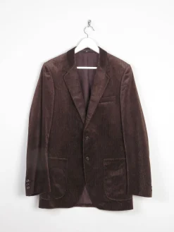 Men's Brown Vintage Velvet Pinstripe 1970s Tailored Jacket 40" S/M