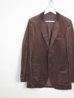 Men's Brown Vintage Velvet Pinstripe 1970s Tailored Jacket 40