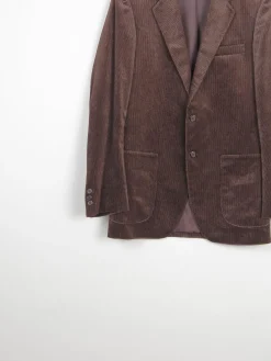 Men's Brown Vintage Velvet Pinstripe 1970s Tailored Jacket 40