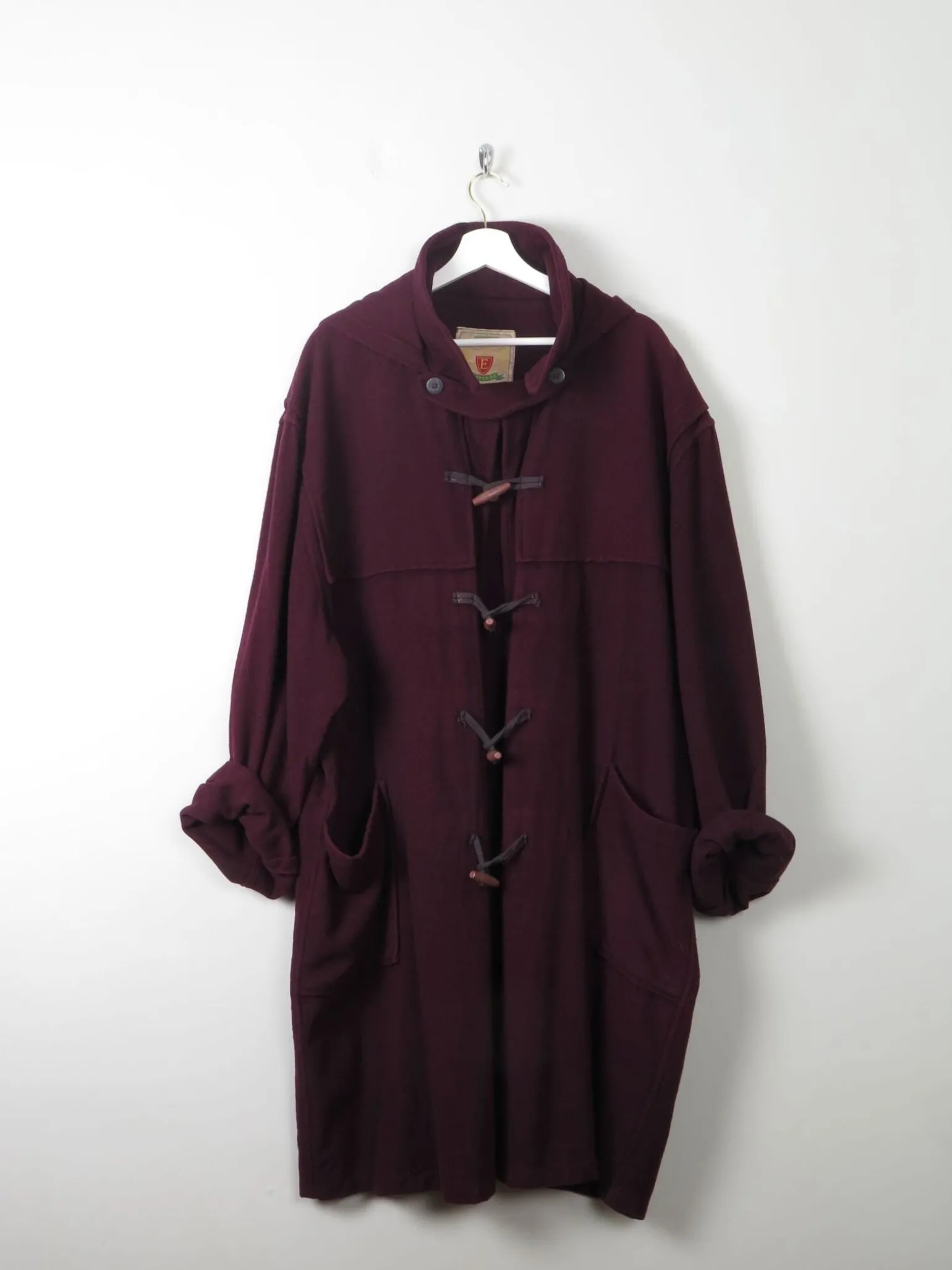 Men's Burgundy Vintage Duffle Coat L/XL