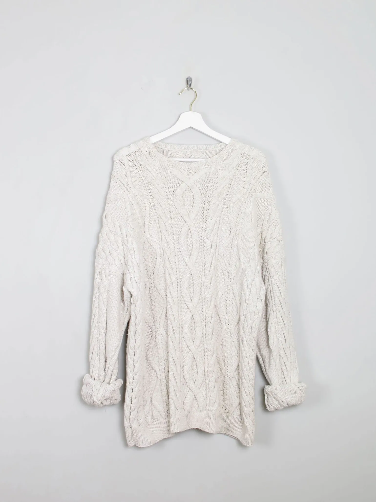 Mens Cable Knit Cream Vintage Jumper L/XL