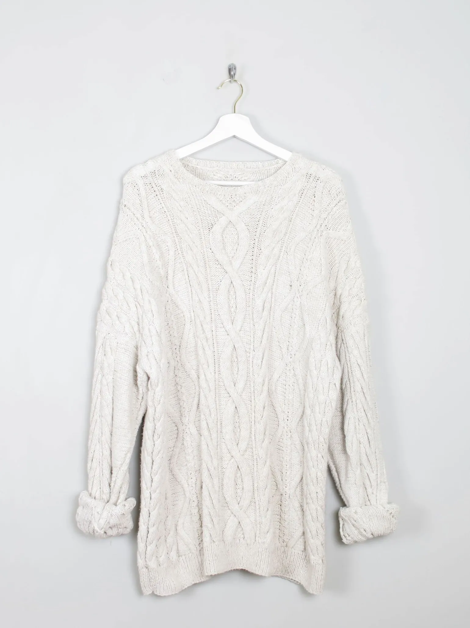 Mens Cable Knit Cream Vintage Jumper L/XL