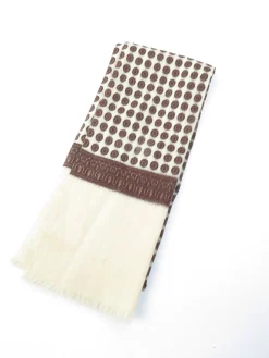 Mens Classic Vintage Cream & Brown Printed Cravat Style Scarf