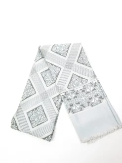 Mens Classic Vintage Grey & Xanadu Green Printed Cravat Style Scarf