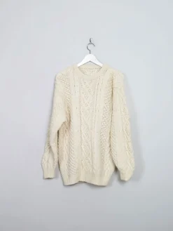 Men's Cream Vintage Aran Jumper L