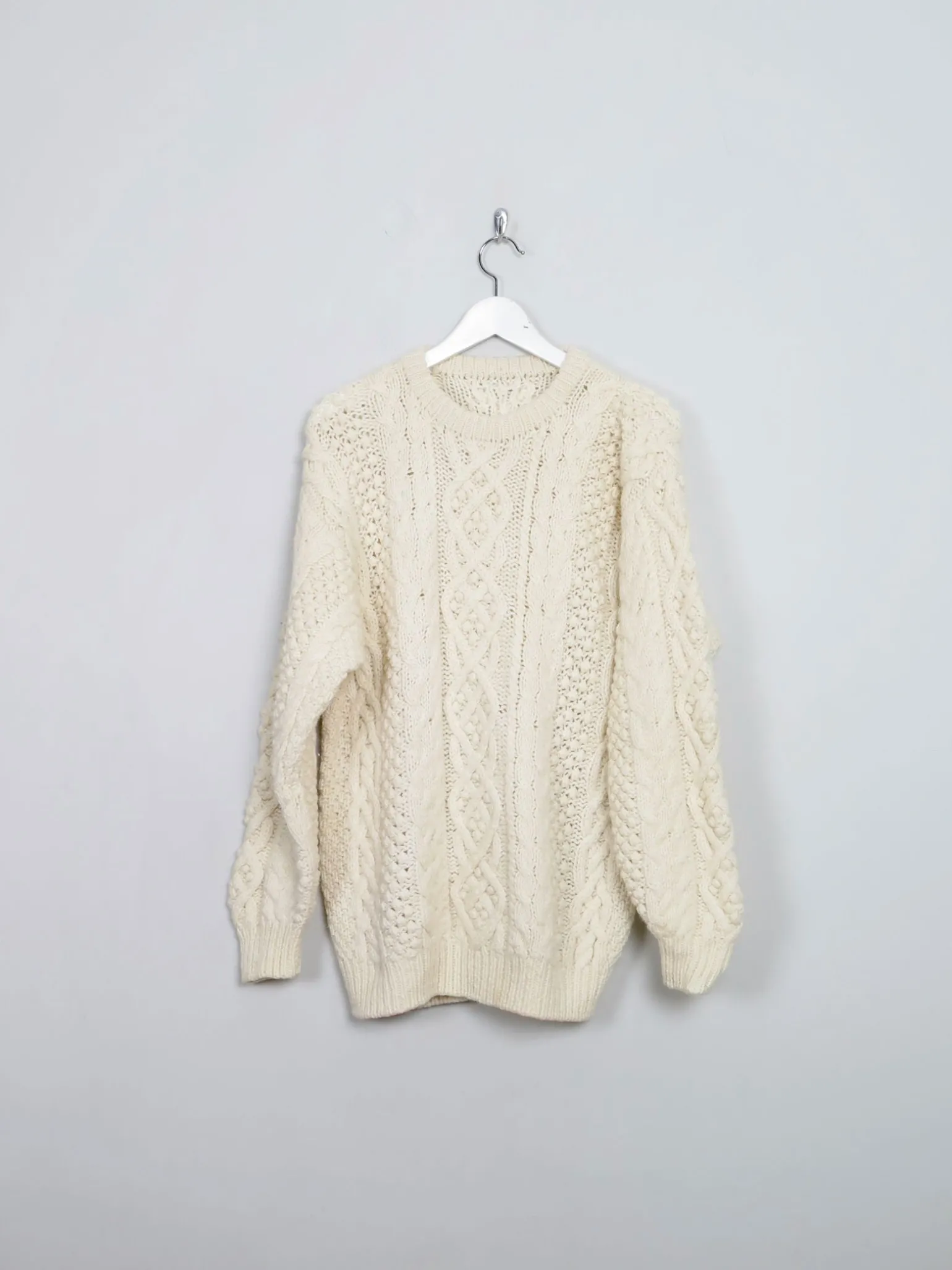 Men's Cream Vintage Aran Jumper L