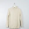 Men's Cream Vintage Aran Jumper Polo Neck S
