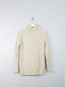 Men's Cream Vintage Aran Jumper Polo Neck S