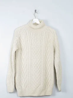 Men's Cream Vintage Aran Jumper Polo Neck S