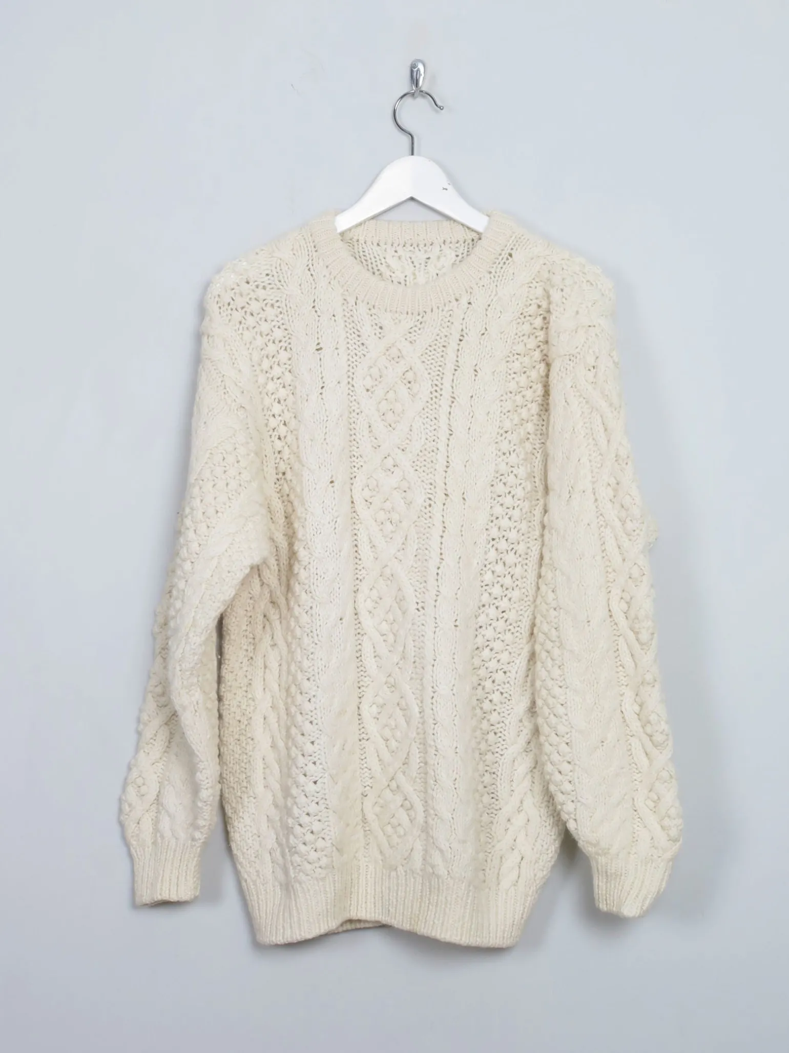 Men's Cream Vintage Aran Jumper L