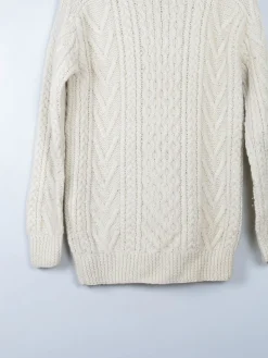 Men's Cream Vintage Aran Jumper Polo Neck S