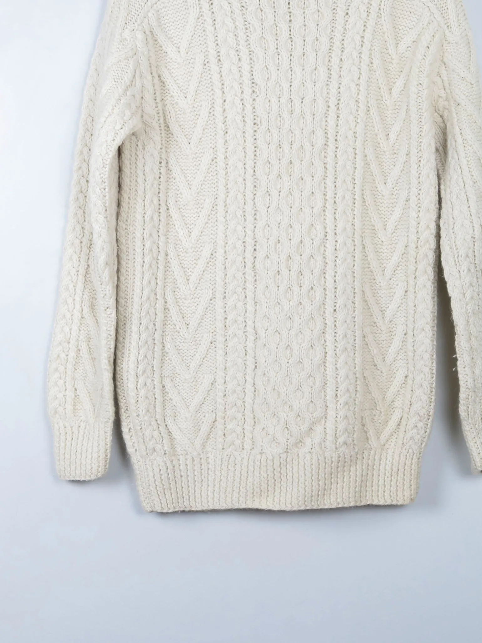 Men's Cream Vintage Aran Jumper Polo Neck S