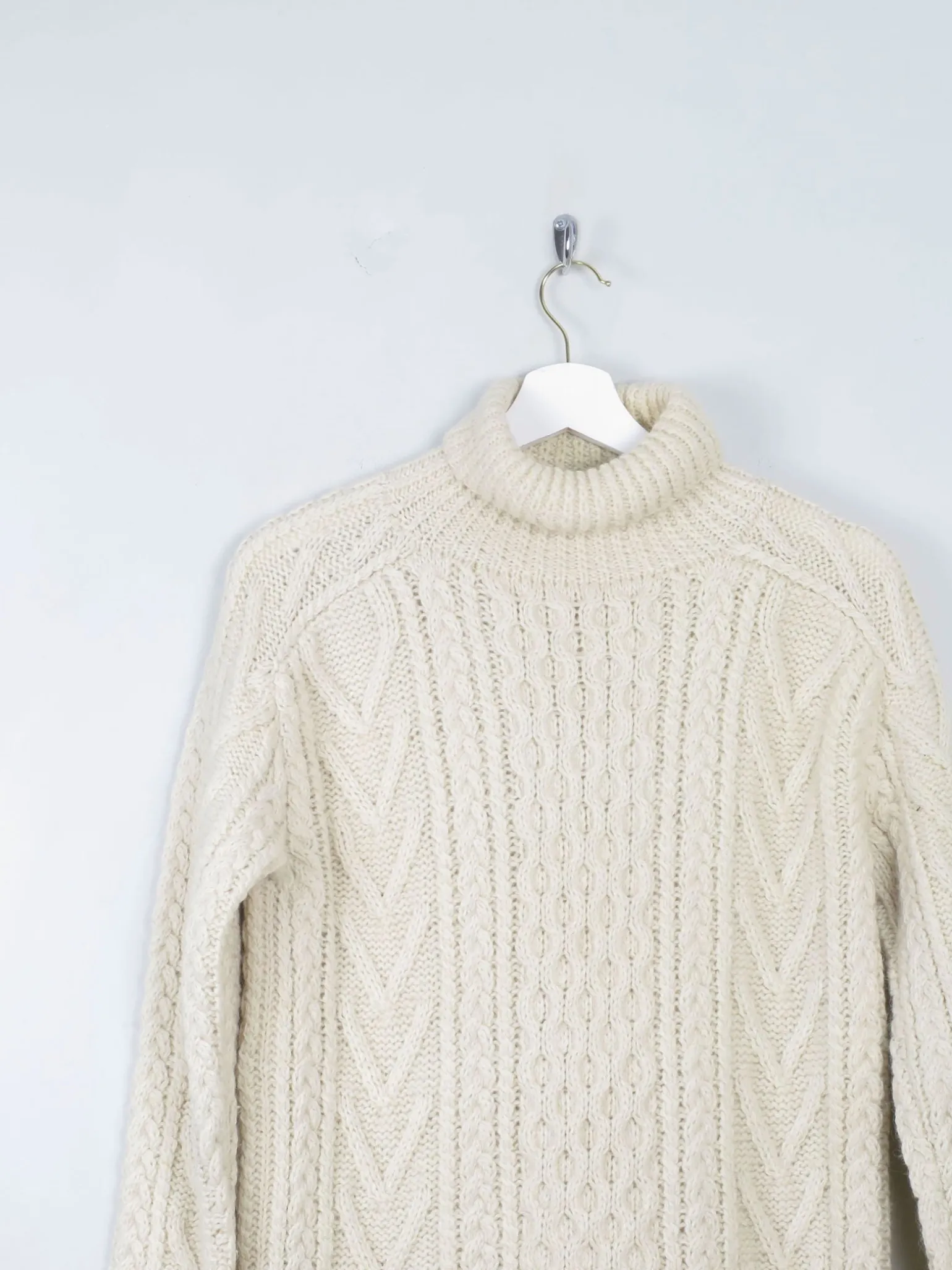 Men's Cream Vintage Aran Jumper Polo Neck S