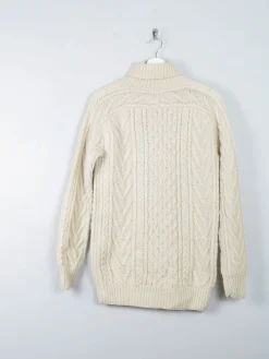 Men's Cream Vintage Aran Jumper Polo Neck S