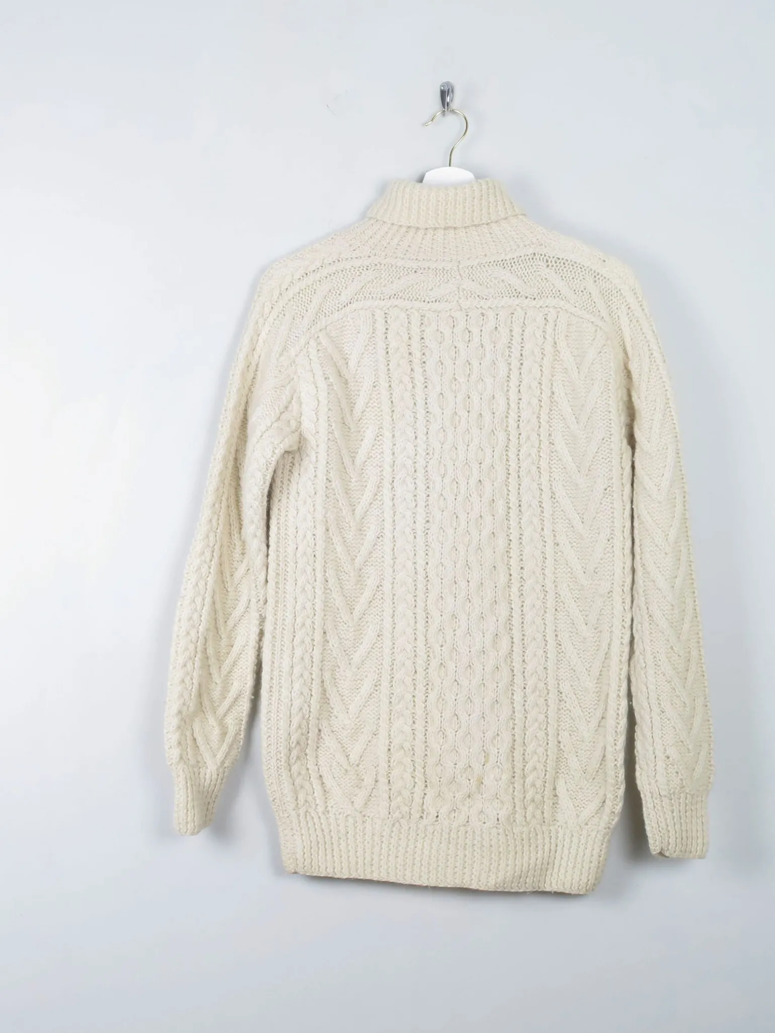 Men's Cream Vintage Aran Jumper Polo Neck S