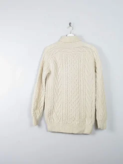 Men's Cream Vintage Aran Jumper Polo Neck S