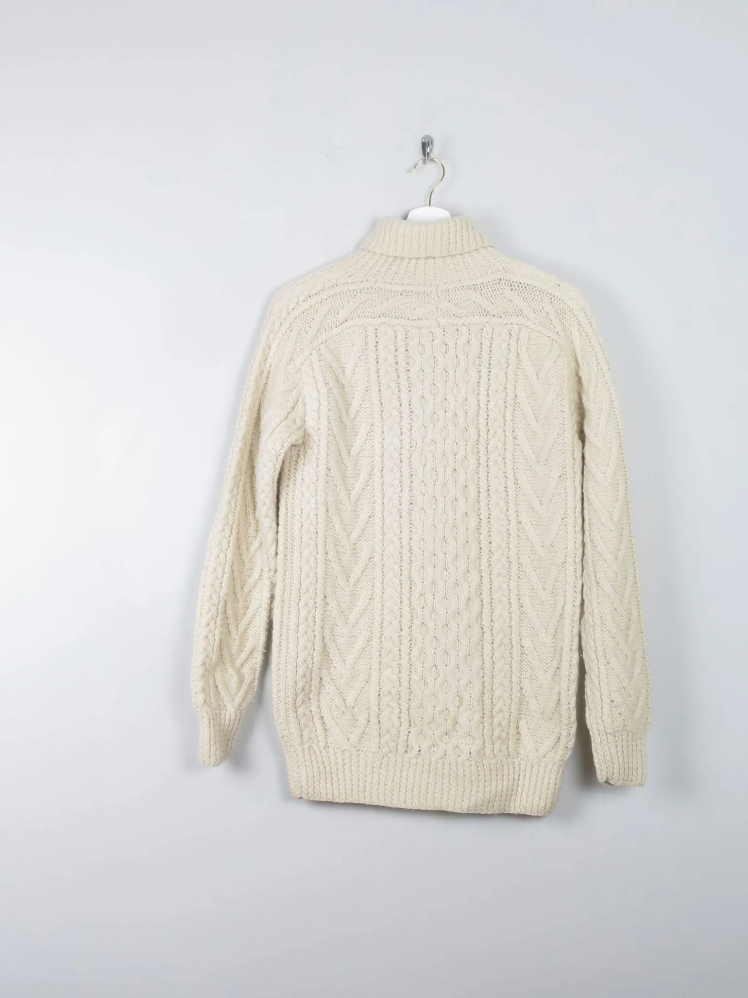 Men's Cream Vintage Aran Jumper Polo Neck S
