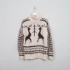 Men's Cream Vintage Polo Neck Deer Jumper M