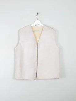 Mens Cream/Grey Sheepskin Gilet M
