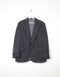 Men's Dark Grey 1970s Pinstripe Jacket 42"
