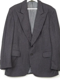 Men's Dark Grey 1970s Pinstripe Jacket 42"