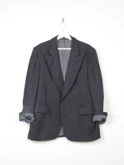 Men's Dark Grey 1970s Pinstripe Jacket 42
