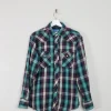 Men's Green Check Western Heavy Quality Vintage Flannel Shirt M