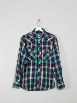 Men's Green Check Western Heavy Quality Vintage Flannel Shirt M