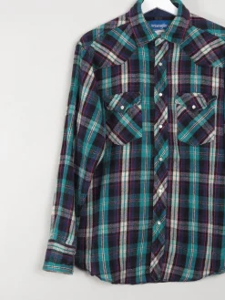Men's Green Check Western Heavy Quality Vintage Flannel Shirt M