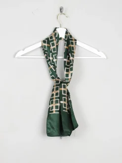 Men's Green Satin Graphic Print Scarf