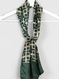 Men's Green Satin Graphic Print Scarf