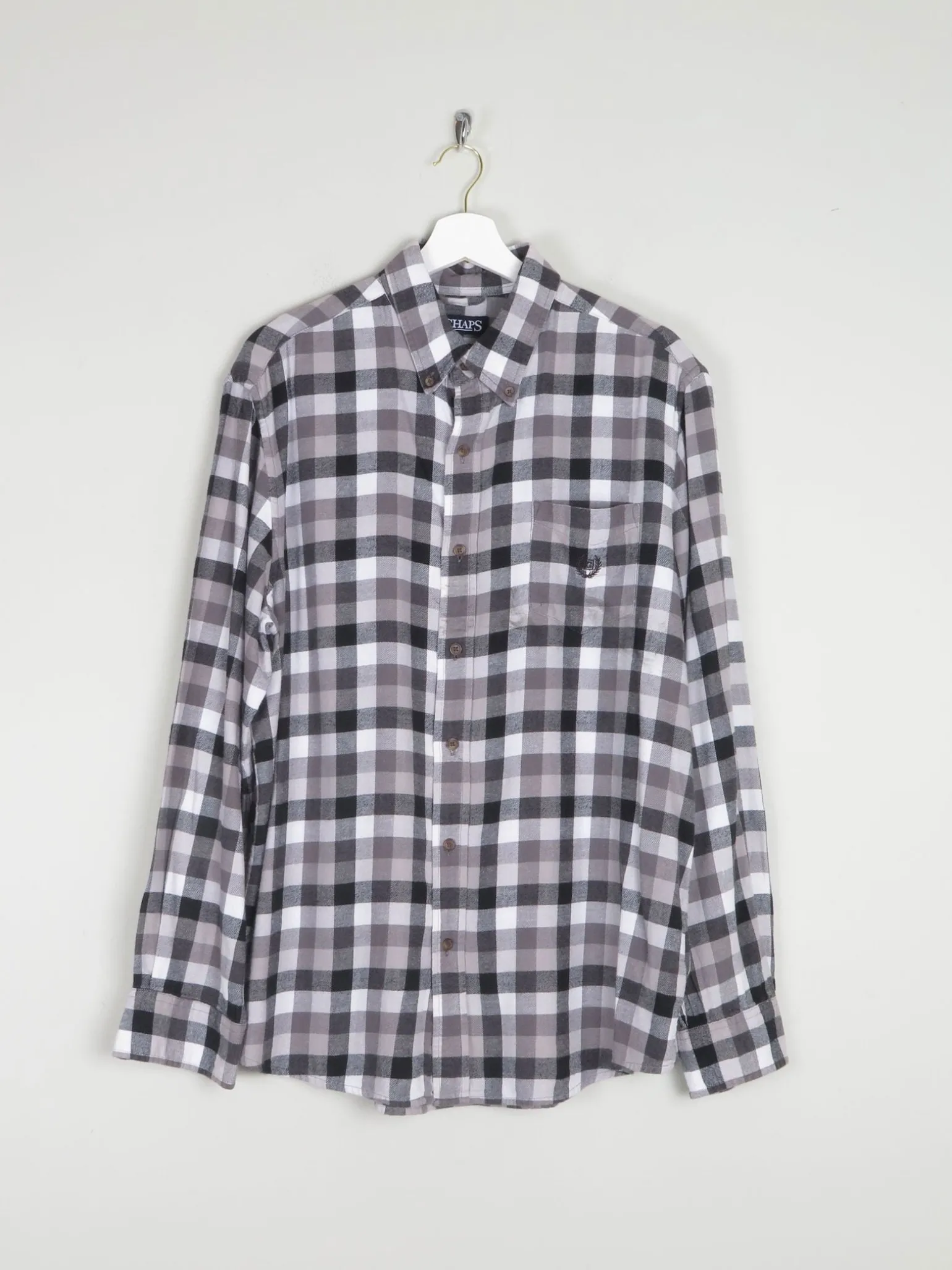 Men's Grey Check Vintage Flannel Shirt Chaps XL