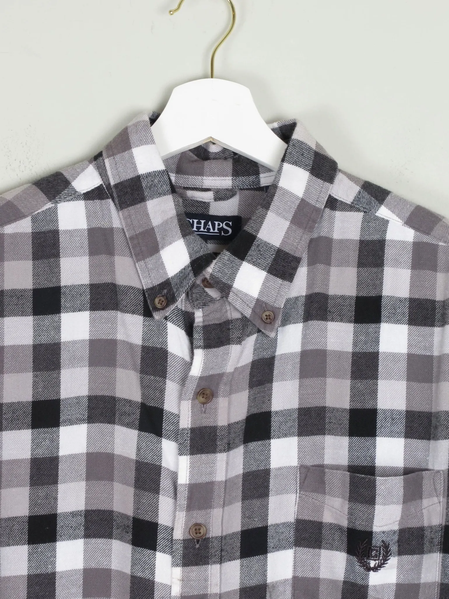 Men's Grey Check Vintage Flannel Shirt Chaps XL
