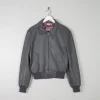 Men’s Grey Vintage Leather Bomber Jacket 1970s S/M