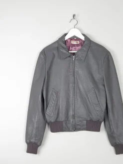 Men’s Grey Vintage Leather Bomber Jacket 1970s S/M