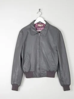 Men’s Grey Vintage Leather Bomber Jacket 1970s S/M