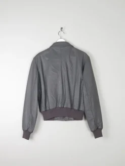 Men’s Grey Vintage Leather Bomber Jacket 1970s S/M