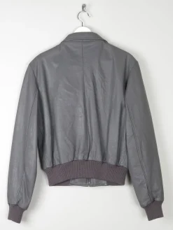 Men’s Grey Vintage Leather Bomber Jacket 1970s S/M