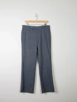Men's Grey/Blue Striped Wool 1970s Trousers 34"W 32L"