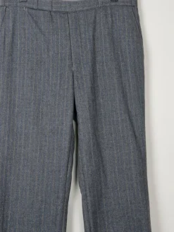 Men's Grey/Blue Striped Wool 1970s Trousers 34