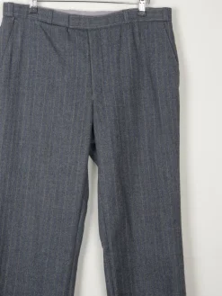 Men's Grey/Blue Striped Wool 1970s Trousers 34