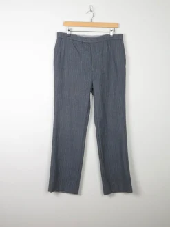 Men's Grey/Blue Striped Wool 1970s Trousers 34