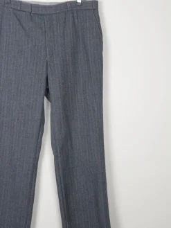 Men's Grey/Blue Striped Wool 1970s Trousers 34