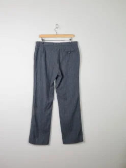 Men's Grey/Blue Striped Wool 1970s Trousers 34